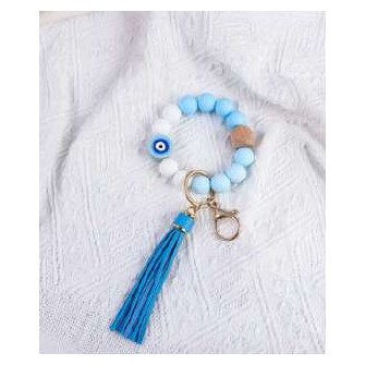 Sky Blue Rubber Beaded Keyring