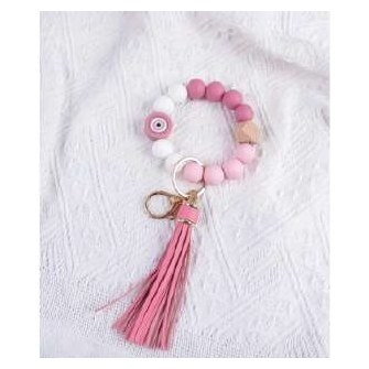 Baby Pink Rubber Beaded Keyring