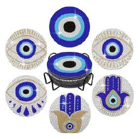 Diamond Dotted Evil Eye Coaster Set