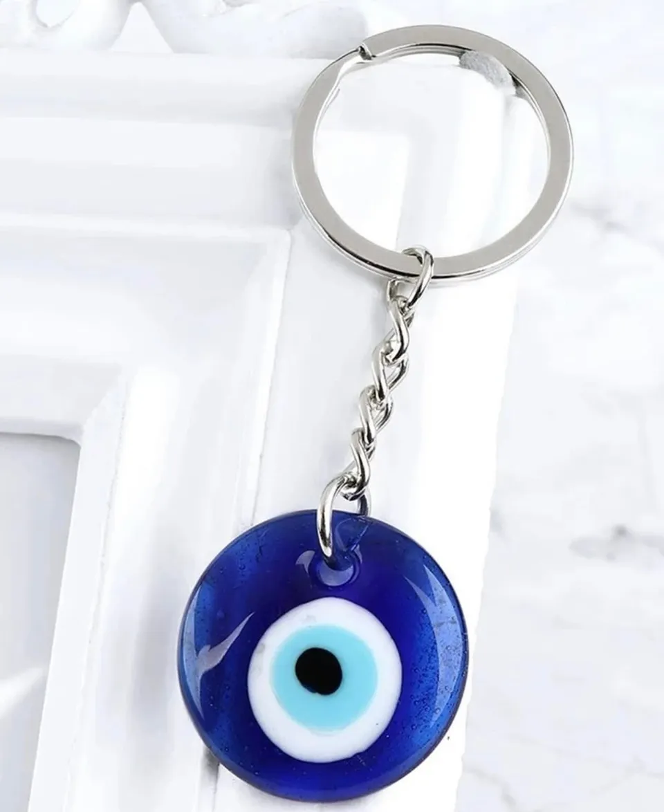 Classic blue glass evil eye keychain
